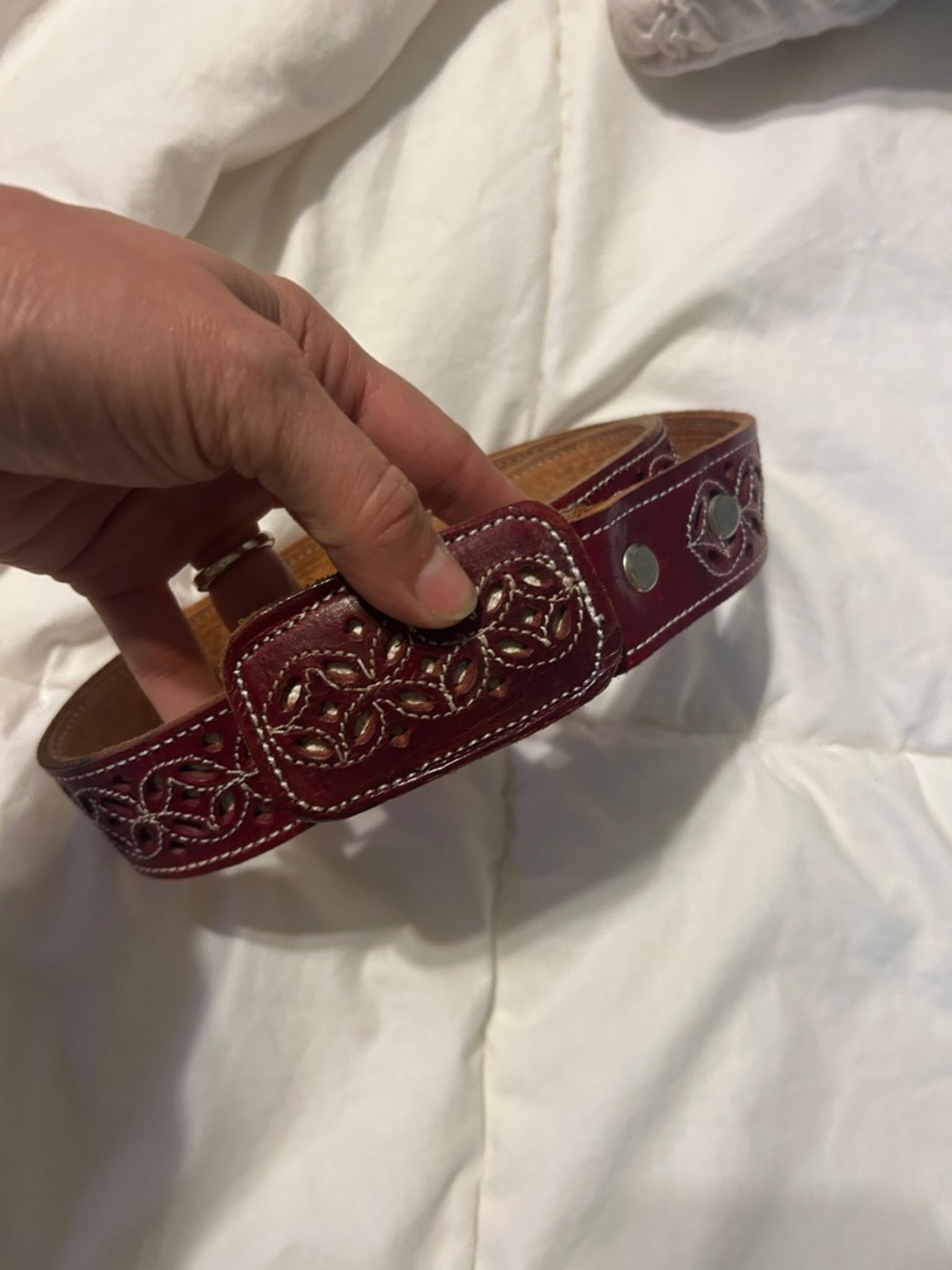 Red Embossed western Leather Belt 23 size
